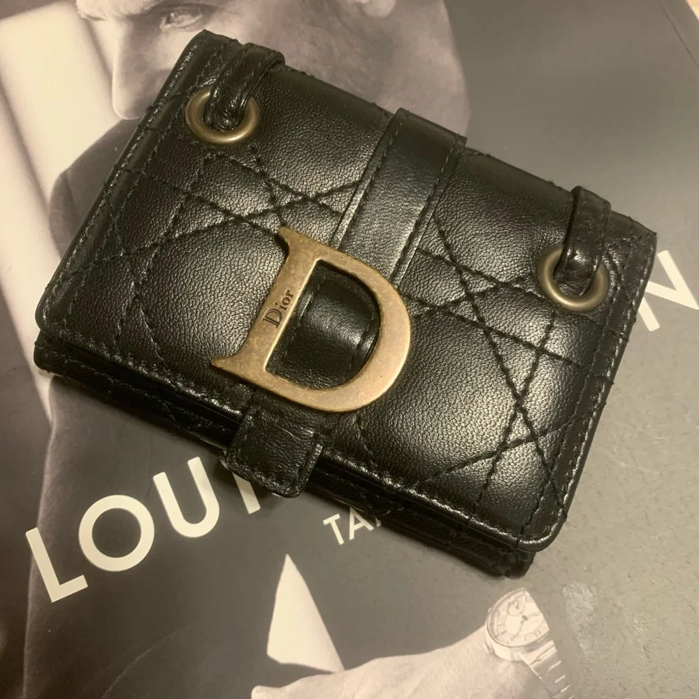 Black leather Christian Dior compact wallet